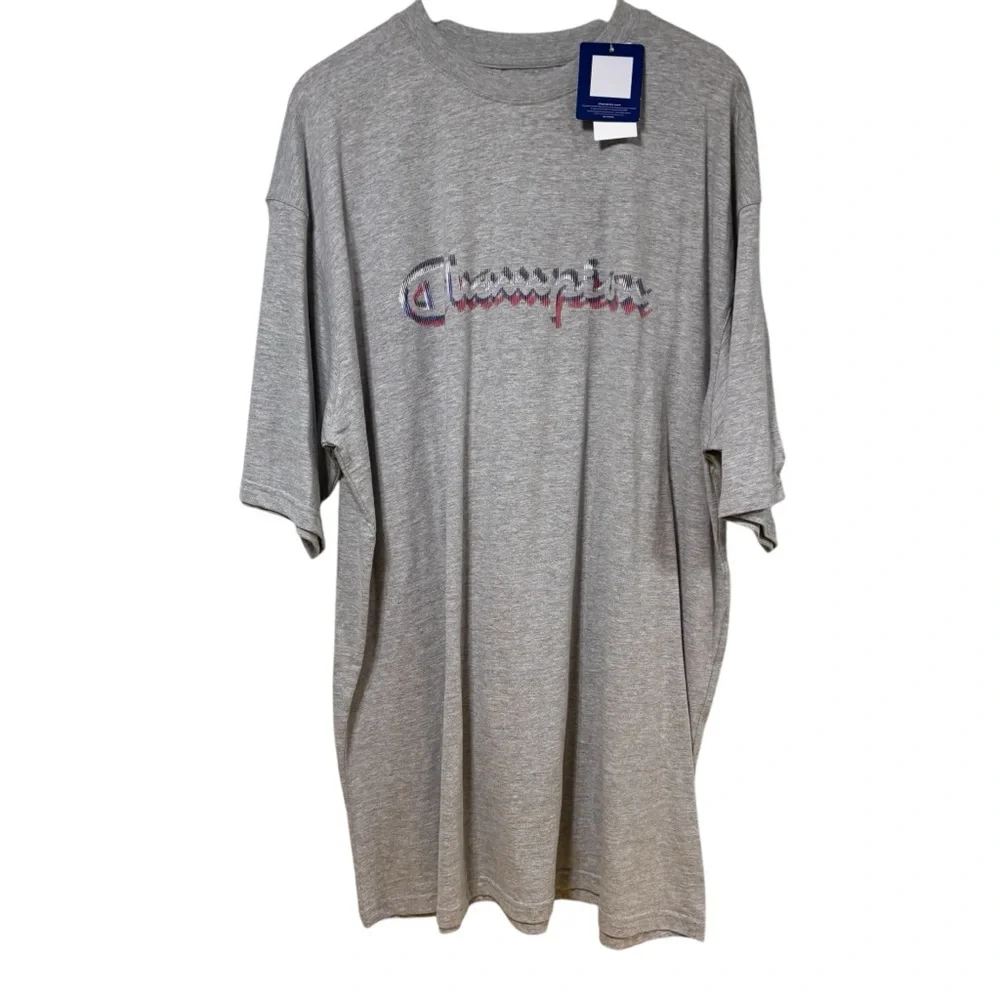 Champion Mens 2XLT Gray Heather Script Logo Big &‎ Tall Graphic T-Shirt NWT #491